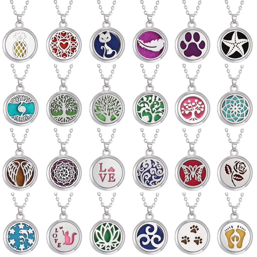 Diffuser Necklace Locket - 10pcs/lot Aromatherapy Stainless Steel Essential Oil